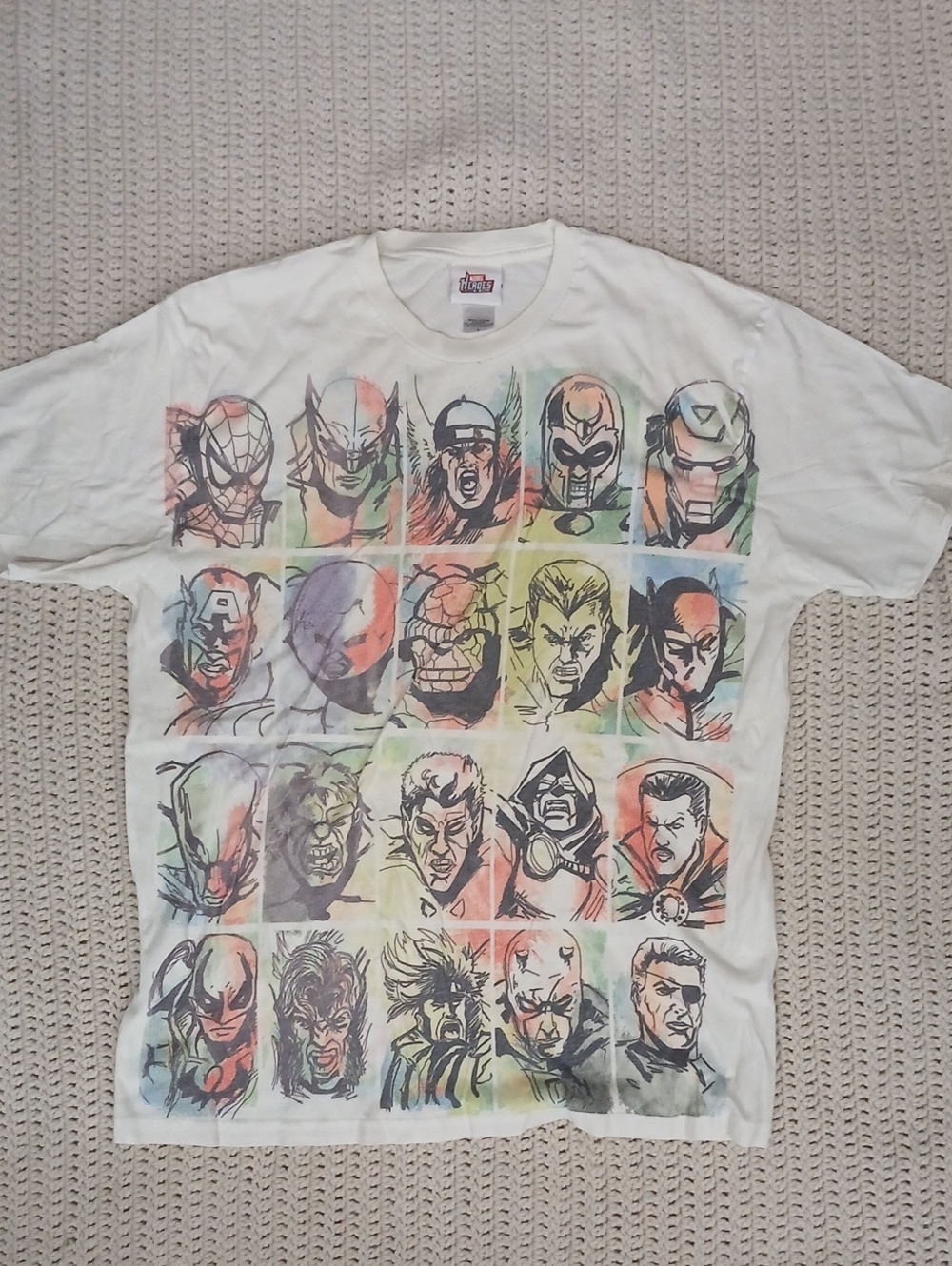 Marvel White Short Sleeve Graphic Tee with Multicolor Character Grid